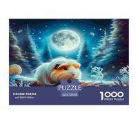 Puzzle de 1000 pièces en Papier recyclé représentant Un Cochon d'Inde - Forêt au Clair de Lune, Jeu de société Serein et Mystique, pour la décoration Murale (52 x 38 cm).
