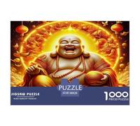 Puzzle de 1000 pièces en Papier recyclé représentant Une Statue de Bouddha Rieur auréolé d'or - Jeu éducatif pour Adultes - Décoration Murale relaxante - 38 x 26 cm