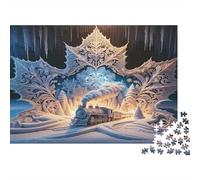 Puzzle de 1000 pièces en Papier recyclé « Voyage en Train d'hiver » Palais de Glace et Givre Bleu pour Adultes de 14 à 99 Ans décoration et Cadeau 38 x 26 cm/1000 pièces