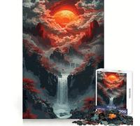 Puzzle de 1000 pièces en pixel art représentant un paysage de cascade avec une lune rouge pour les adolescents ce jeu de logique et de réflexion offre un divertissement relaxant et des découpes Cadeau