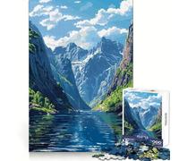 Puzzle de 1000 pièces en Pixel Art représentant Un Paysage de Fjord de Montagne,idéal pour Les Adolescents Exercice Mental,détente et Divertissement (50x75cm)
