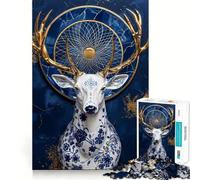 Puzzle de 1000 pièces en Porcelaine représentant Un cerf à l'aube, idéal pour Les Adultes Jeu de réflexion et de détente Design Original à Assembler Pièce de Collection (38x52cm)