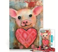 Puzzle de 1000 pièces en Techniques Mixtes Cochonnet de la Saint-Valentin avec Un Joli cœur,sans bavures,sans défauts,Facile à Transporter et idéal pour Les Voyages (50x75cm)