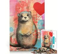 Puzzle de 1000 pièces en techniques mixtes,motif loutre et cœur de la Saint-Valentin,pour adolescents un jeu amusant et ressourçant,des pièces parfaitement emboîtables sans espaces,une activité idéale