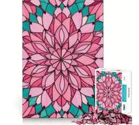 Puzzle de 1000 pièces en vitrail Floral Mandala Rose et Turquoise pour Adolescents, Jeu de logique, Passe-Temps à la Maison, découpe précise, Cadeau de fête 50x75cm