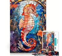 Puzzle de 1000 pièces en vitrail Hippocampe pour Adolescents, Jeu de logique et de réflexion, détente mentale, découpe précise, Cadeau de Noël (38x26cm)