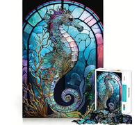 Puzzle de 1000 pièces en vitrail Hippocampe pour Adolescents Puzzle Facile à Assembler et à découper pour Les vœux du Père Noël (38x52cm)