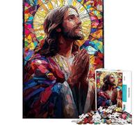 Puzzle de 1000 pièces en vitrail représentant Jésus idéal pour Les Adolescents pour des Moments de Partage en Famille Un Cadeau Unique pour Un Anniversaire ou Noël (Dimensions 38x52cm)