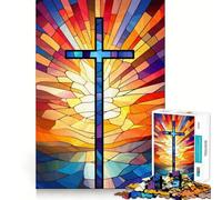 Puzzle de 1000 pièces en vitrail représentant la Sainte Croix, idéal pour Les Adolescents Un Jeu Stimulant pour Le Cerveau, Un Moment de détente et Une œuvre d'art aux découpes précises 50x75cm