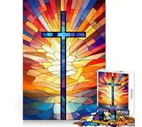 Puzzle de 1000 pièces en vitrail représentant la Sainte Croix, idéal pour Les Adolescents Un Jeu Stimulant pour Le Cerveau, Un Moment de détente et Une œuvre d'art aux découpes précises 50x75cm