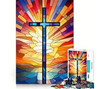 Puzzle de 1000 pièces en vitrail représentant la Sainte Croix, pour Adultes Jeu Intelligent et Amusant à réaliser en intérieur Découpe Lisse pour Les vœux du Père Noël 38x52cm