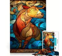 Puzzle de 1000 pièces en vitrail représentant Le Signe du Taureau, idéal pour Les Adolescents Un Jeu Stimulant et apaisant, Un Cadeau Charmant et précis 38x26cm