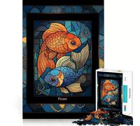 Puzzle de 1000 pièces en vitrail représentant Le Signe du Zodiaque Poissons Jeu pour Adultes Activité à la Maison Découpe Lisse Surprise de Noël (38x26cm)