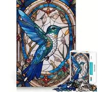 Puzzle de 1000 pièces en vitrail représentant Un Colibri et des Fleurs, idéal pour Les Adolescents Un Jeu Stimulant pour Les méninges, Une activité à Faire à la Maison et Un Cadeau touchant 50x75cm