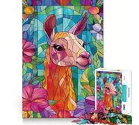 Puzzle de 1000 pièces en vitrail représentant Un Lama, idéal pour Les Adolescents Jeu de réflexion et de Partage Bordure précise pour Les vœux du Père Noël 50x75cm
