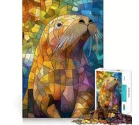 Puzzle de 1000 pièces en vitrail représentant Un Lion de mer, idéal pour Les Adolescents Jeu de réflexion et de Partage, Bords précis, Cadeau de Noël 50x75cm