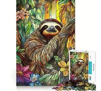 Puzzle de 1000 pièces en vitrail représentant Un Paresseux dans la Jungle, idéal pour Les Adolescents Jeu de réflexion et Anti-Stress Découpe Nette Liste de souhaits du Père Noël 38x52cm