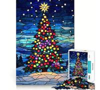Puzzle de 1000 pièces en vitrail représentant Un Sapin de Noël, idéal pour Les Adolescents Jeu de réflexion Simple et Amusant, découpe précise, Père Noël, vœux 38x26cm