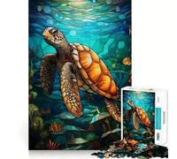 Puzzle de 1000 pièces en vitrail représentant Une Tortue Marine, idéal pour Les Adolescents Jeu de logique, Jeu de Groupe, découpe de précision, Cadeau attentionné (38x52cm)