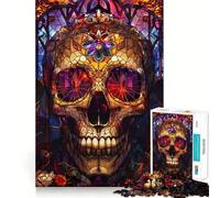 Puzzle de 1000 pièces en vitrail tête de Mort pour Adolescents, Jouet cognitif, Plaisir Lent, Bords de qualité supérieure, Cadeau du Père Noël 38x52cm