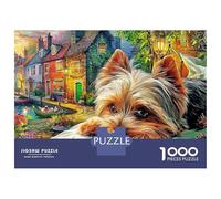 Puzzle de 1000 pièces « Enfant et Chiot » avec Un Yorkshire Qui Regarde par-Dessus l'épaule d'un Adulte. Belle décoration, défi, difficulté élevée, Cadeau d'anniversaire. 38 x 26 cm.