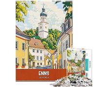 Puzzle de 1000 pièces Enns Autriche Affiche de Voyage Idéal pour Les Adolescents pour des Moments de Partage en Famille Un Cadeau Unique pour Un Anniversaire ou Noël (Dimensions : 50x75cm)