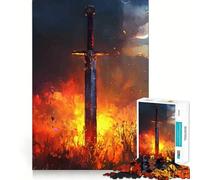 Puzzle de 1000 pièces Épée en Flammes pour Adolescents Un Jeu Stimulant pour l'esprit, Un Passe-Temps Calme et précis, Un Joli Cadeau 38x52cm