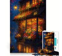 Puzzle de 1000 pièces Façade de Magasin Fleurie par Une Nuit pluvieuse pour Adolescents amélioration de la mémoire, détente et Loisirs créatifs (38x52cm)