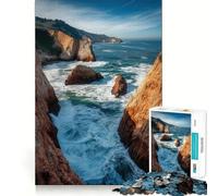Puzzle de 1000 pièces Falaises et Vagues océaniques pour Adolescents Jeu Stimulant et apaisant Bords tendus Cadeau de qualité supérieure (50x75cm)