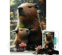 Puzzle de 1000 pièces Famille de capybaras sous la Pluie,Assemblage Parfait,Art,Jeu Stimulant pour Le Cerveau,Temps de Repos,décoration Murale de Noël (50x75cm)