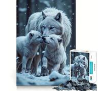 Puzzle de 1000 pièces Famille de Loups Blancs dans Une forêt enneigée Un Jeu Amusant et Stimulant pour renforcer la Concentration et créer des Liens Découpé au Laser pour Un Assemblage Parfait