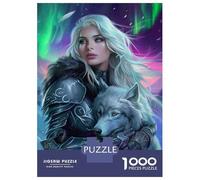 Puzzle De 1000 Pièces Fantasy Warrior Woman with Wolf Puzzles pour Adultes Activités Familiales Stimule Le Cerveau Idéal comme Cadeau pour Toute La Famille 38x26cm/1000pcs