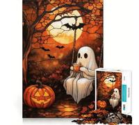 Puzzle de 1000 pièces Fantôme et café sous la Lune en vitrail pour Adolescents, idéal pour améliorer la mémoire, Un Divertissement Silencieux et des Bords précis Cadeau Artistique 38x52cm