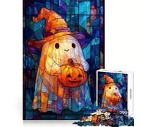 Puzzle de 1000 pièces Fantôme Magicien d'halloween avec Citrouille en vitrail pour Adolescents, idéal pour stimuler la mémoire, à Assembler soi-même ou comme Cadeau Parfait 38x26cm