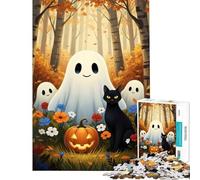 Puzzle de 1000 pièces Fantômes d'halloween Chat et Citrouille Jeu addictif pour cultiver la Patience et se détendre Idéal comme Cadeau ou Jouet (Dimensions 38x52cm)