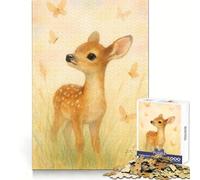 Puzzle de 1000 pièces Faon Aquarelle avec Papillons pour Adolescents, idéal pour se concentrer, s'occuper Pendant Les Moments de détente et Offrir Un Joli Cadeau (50x75cm)