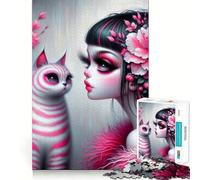 Puzzle de 1000 pièces Fée Gothique Rose et Chat pour Adolescents, Jeu de logique Puissant, évasion apaisante, Bords Nets, Cadeau d'anniversaire (38x52cm)