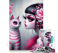 Puzzle de 1000 pièces Fée Gothique Rose et Chat pour Adolescents Un Jeu de logique Solide, Amusant et paisible, découpé avec précision, Un Cadeau Exceptionnel (50x75cm)