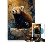 Puzzle de 1000 pièces Fée Panda Roux aux Fleurs Bleues pour Adultes Un Jeu de réflexion Relaxant, découpé avec précision et présenté comme Un Cadeau élégant (38x52cm)