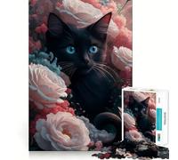 Puzzle de 1000 pièces Féline Mystique en Fleurs pour Adolescents Un pour développer sa mémoire, se détendre et s’Amuser (38x26cm)