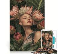Puzzle de 1000 pièces Femme à la Couronne de Fleurs pour Adultes,Jeu Stimulant l'esprit,découpe Laser pour Un Assemblage Parfait,activité Amusante en Famille (38x52cm)