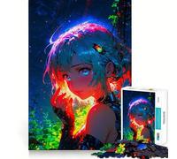 Puzzle de 1000 pièces Femme Adolescente de Nuit néon, Jeu de logique mentale, Anti-anxiété, découpe Ferme, Cadeau d'anniversaire (38x26cm)