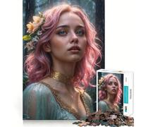 Puzzle de 1000 pièces Femme aux Cheveux Roses dans la forêt pour Adolescents, Jeu de logique Puissant, évasion apaisante, Bords Nets, Cadeau d'anniversaire (38x52cm)