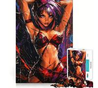 Puzzle de 1000 pièces Femme aux Cheveux Violets en Rouge pour Adolescents, Jeu de réflexion, Design paisible et Amusant, Cadeau Unique (38x52cm)