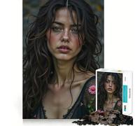 Puzzle de 1000 pièces Femme avec Une Fleur dans Les Cheveux,Jeu de mémoire de qualité supérieure découpé au Laser,activité captivante pour des soirées tranquilles (38x52cm)