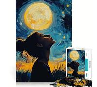 Puzzle de 1000 pièces Femme contemplant la Lune,Jeu de réflexion Amusant et Stimulant pour la Concentration,Technologie de découpe Laser avancée,Format Voyage,idéal comme Cadeau (38x52cm)