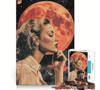 Puzzle de 1000 pièces Femme contemplant la Lune Rouge,qualité supérieure,découpé au Laser,pour Un Moment de Calme et d'exercice Mental à la Maison (38x26cm)