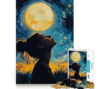 Puzzle de 1000 pièces Femme contemplant la Lune,sans bavures,pièces nettes et découpées,idéal pour stimuler l'esprit et Passer d'agréables soirées (50x75cm)