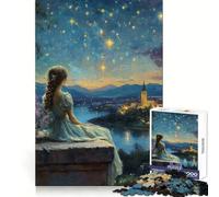 Puzzle de 1000 pièces Femme contemplant la Nuit étoilée pour Adolescents stimule la mémoire, apaise l’Esprit et Offre Un Divertissement sans Couture Idéal pour Noël (38x52cm)