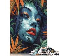 Puzzle de 1000 pièces « Femme dans Les Feuilles », Puzzle carré créatif en Bois pour Adultes, Cadeau de Noël, 1000 pièces (75 x 50 cm)